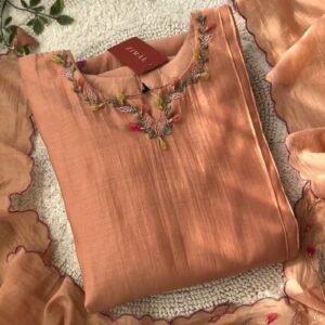 Zimal Peach Embroidered Kurta & Scalloped Dupatta Set