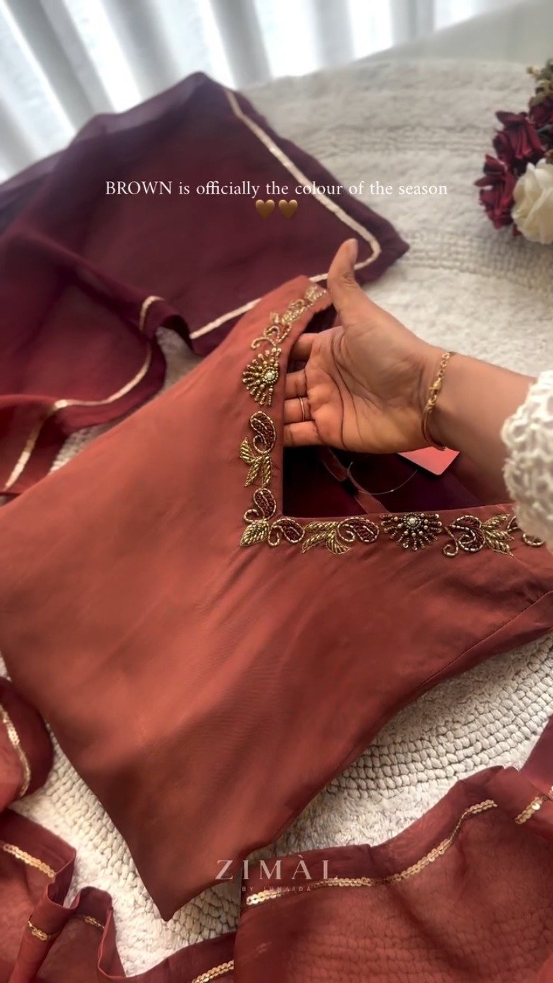 Zimal Rust-Brown Embroidered Kurta Set with Embellished Dupatta - Image 3