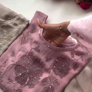 Exquisite Hand-Embellished Floral Motif Kurta Set – Available in Dusty Rose & Sophisticated Taupe