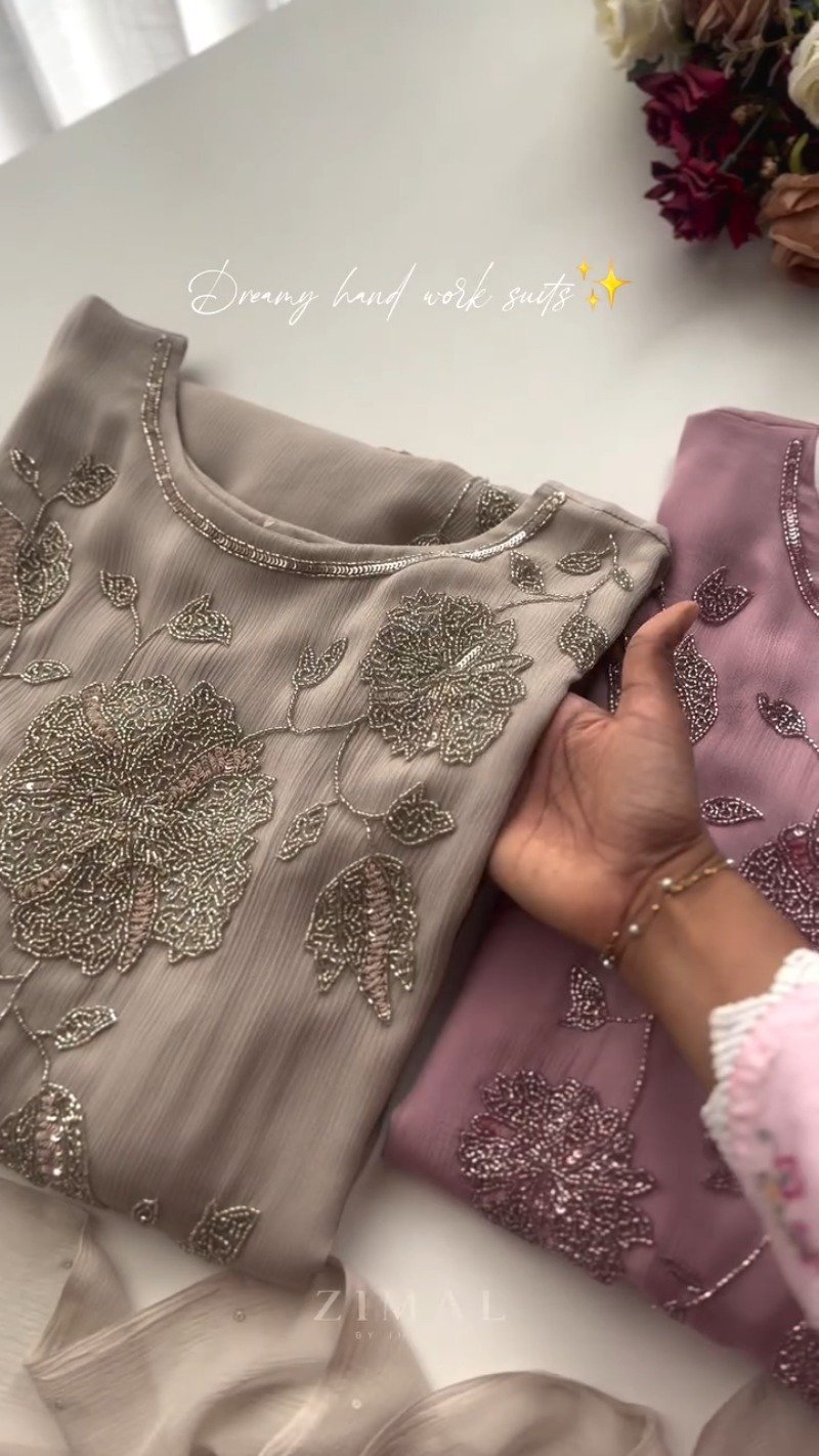 Exquisite Hand-Embellished Floral Motif Kurta Set – Available in Dusty Rose & Sophisticated Taupe - Image 2