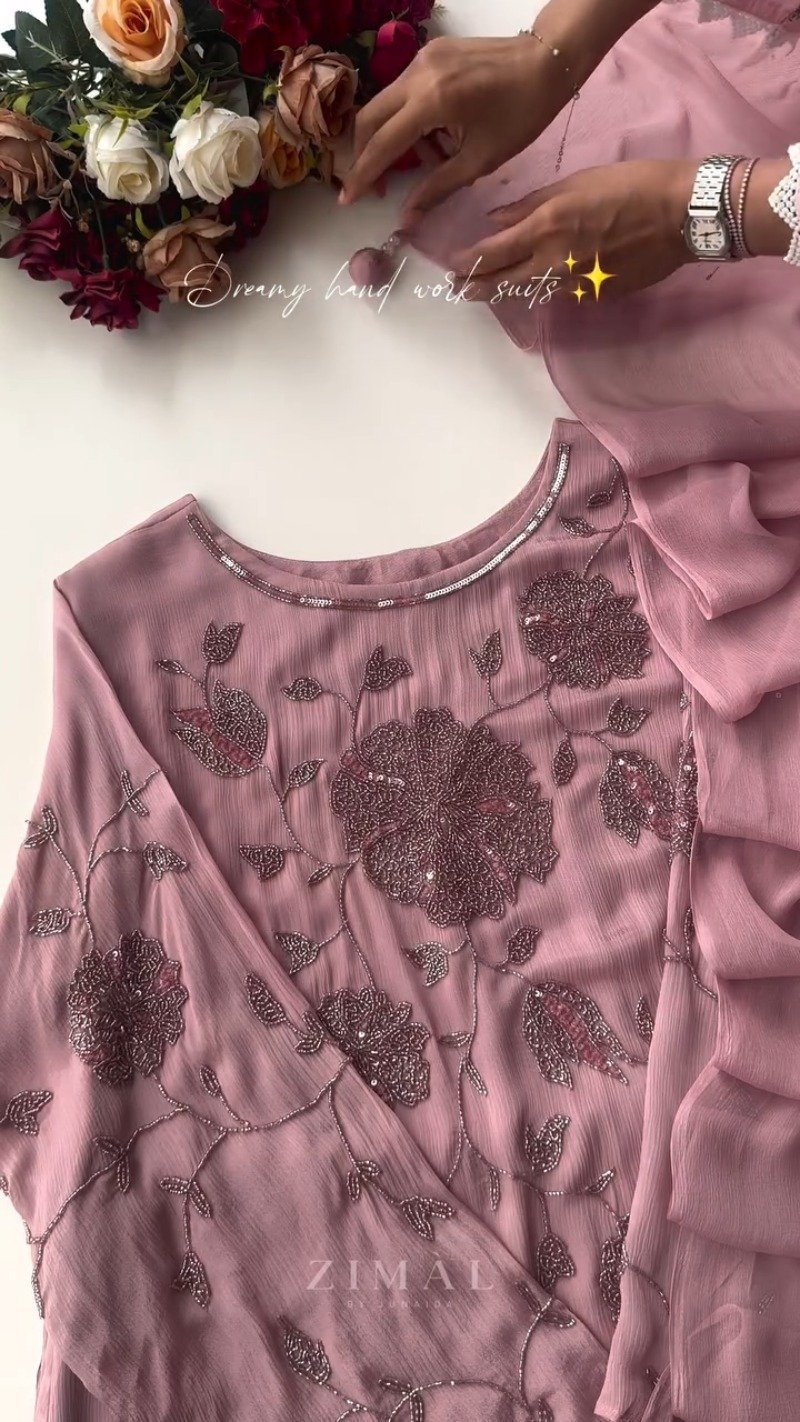 Exquisite Hand-Embellished Floral Motif Kurta Set – Available in Dusty Rose & Sophisticated Taupe - Image 4