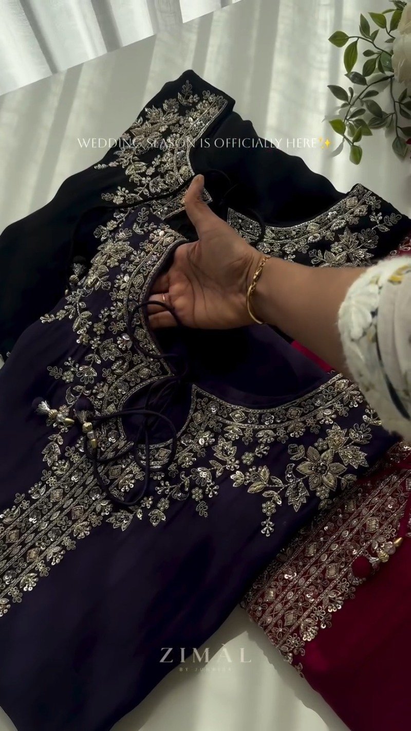 Midnight & Berry Hand-Embellished Velvet Kurta Set – Available in Midnight Black & Deep Berry