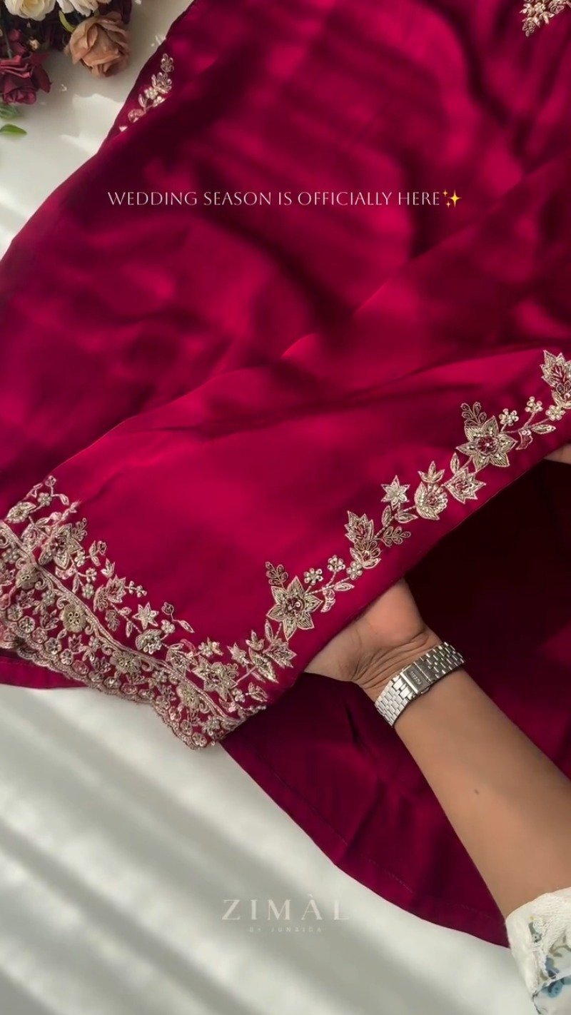 Midnight & Berry Hand-Embellished Velvet Kurta Set – Available in Midnight Black & Deep Berry - Image 2