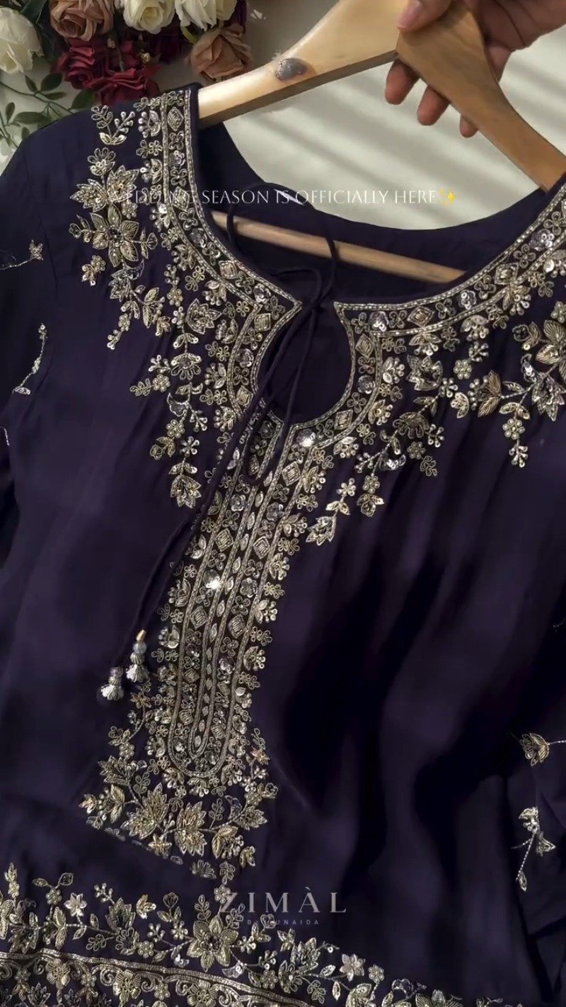 Midnight & Berry Hand-Embellished Velvet Kurta Set – Available in Midnight Black & Deep Berry - Image 7