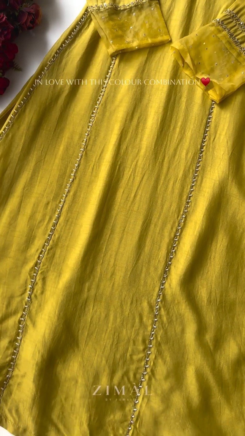 Zimal Luxe Hand-Embellished Embroidered Kurta Set – Available in Vibrant Fuchsia & Sunshine Yellow - Image 4