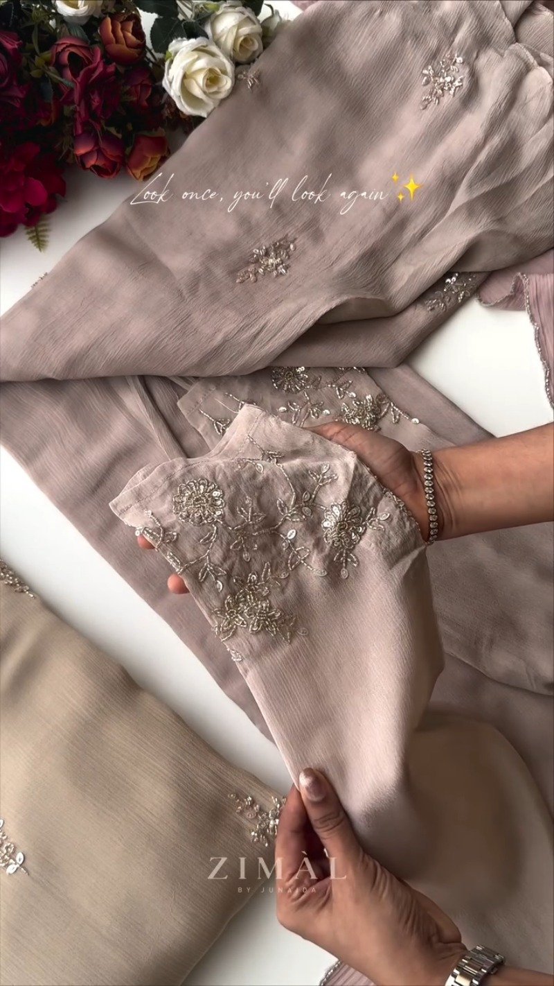Ethereal Embellished Silk Kurta Set – Available in Dusty Rose & Warm Sand - Image 3