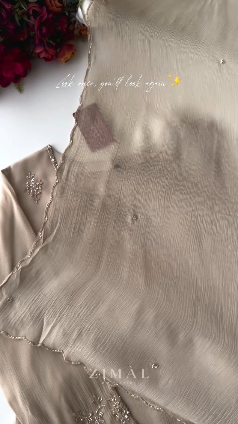 Ethereal Embellished Silk Kurta Set – Available in Dusty Rose & Warm Sand - Image 4