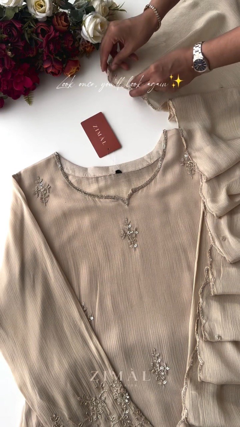 Ethereal Embellished Silk Kurta Set – Available in Dusty Rose & Warm Sand - Image 5