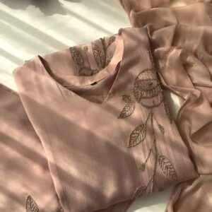 Dusty Rose Embellished Pleated Kurta Set – A Timeless Ensemble for Elegant Soirees