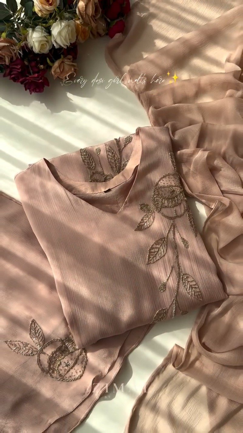 Dusty Rose Embellished Pleated Kurta Set – A Timeless Ensemble for Elegant Soirees