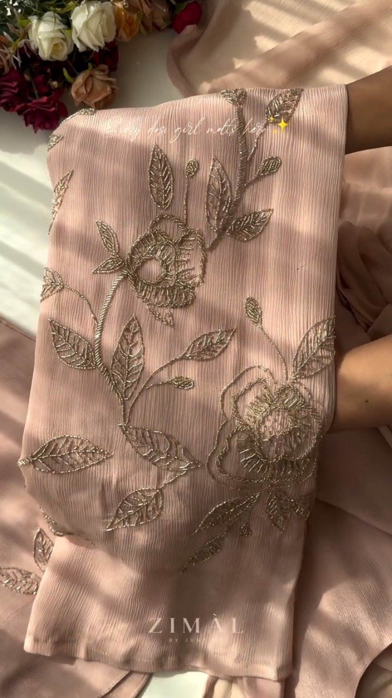 Dusty Rose Embellished Pleated Kurta Set – A Timeless Ensemble for Elegant Soirees - Image 2