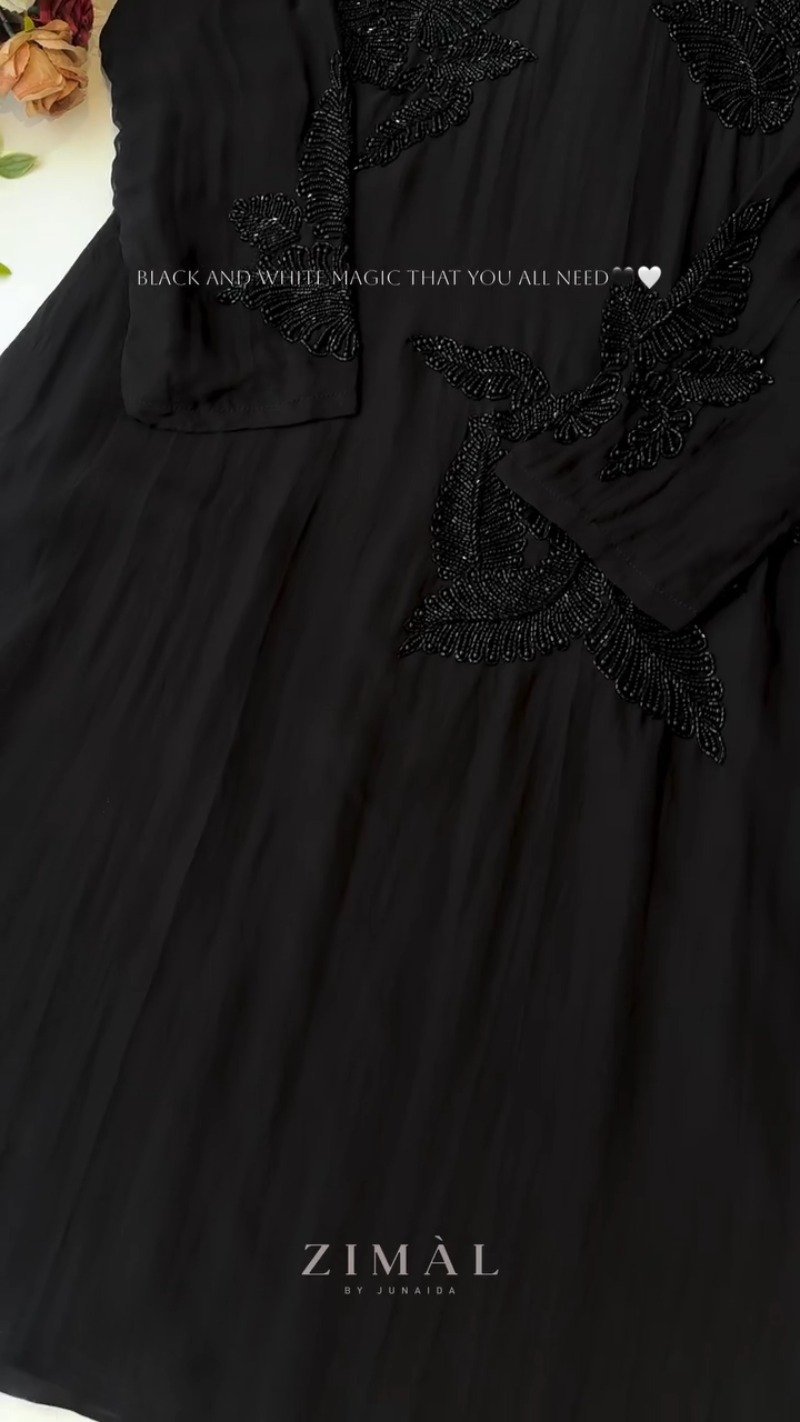 Ethereal Bead-Embellished Minimalist Kurta Set – Available in Midnight Black & Champagne Ivory - Image 3
