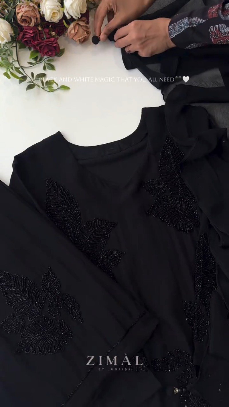 Ethereal Bead-Embellished Minimalist Kurta Set – Available in Midnight Black & Champagne Ivory - Image 4