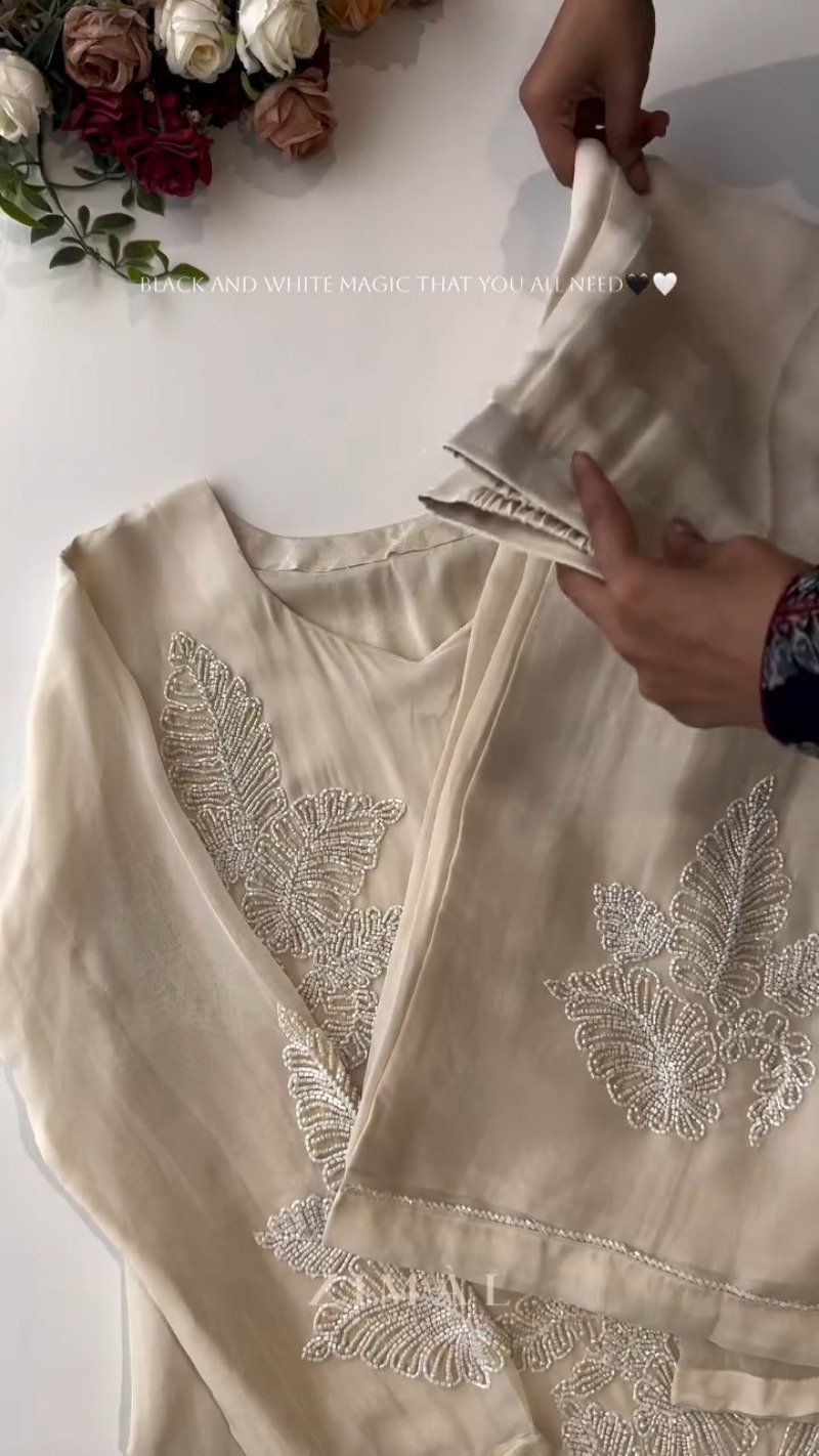 Ethereal Bead-Embellished Minimalist Kurta Set – Available in Midnight Black & Champagne Ivory - Image 5