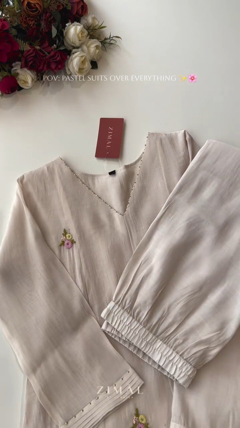 Ethereal Pastel Embroidered Kurta Set – Available in Creamy Beige, Serene Teal & Dusty Mauve