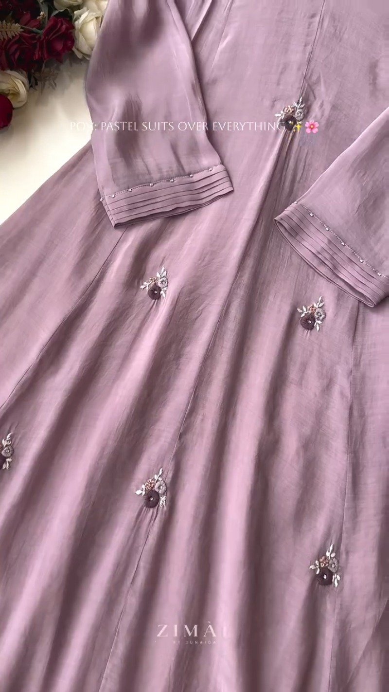 Ethereal Pastel Embroidered Kurta Set – Available in Creamy Beige, Serene Teal & Dusty Mauve - Image 6