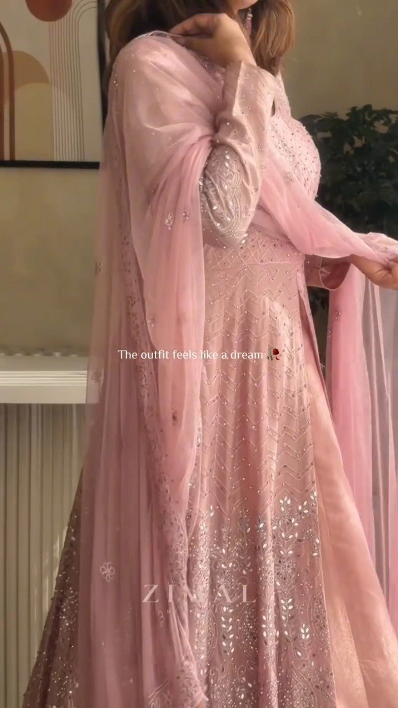 Dusty Rose Embellished Front-Slit Anarkali Set - Image 2