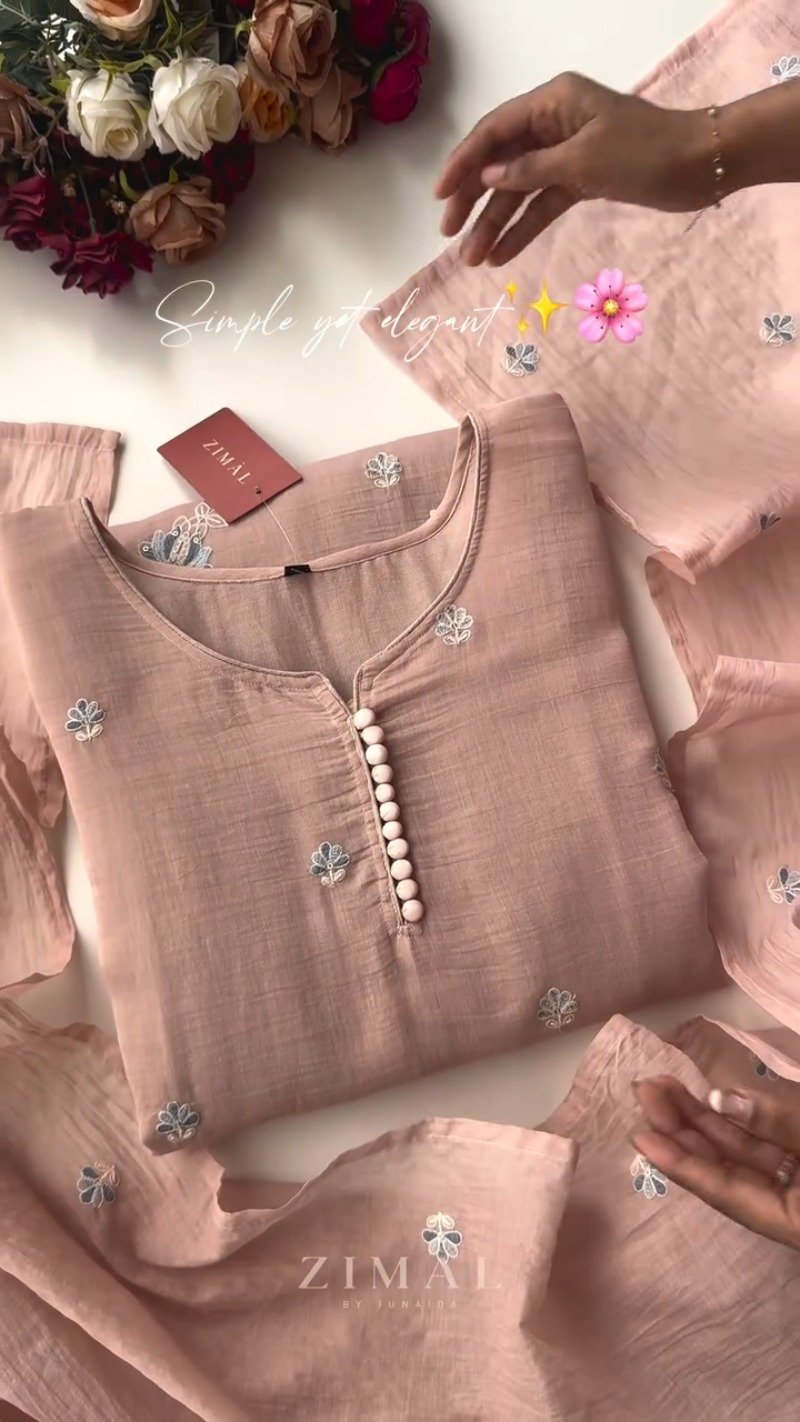 Minimalist Blush Pink Floral Embroidered Kurta Set