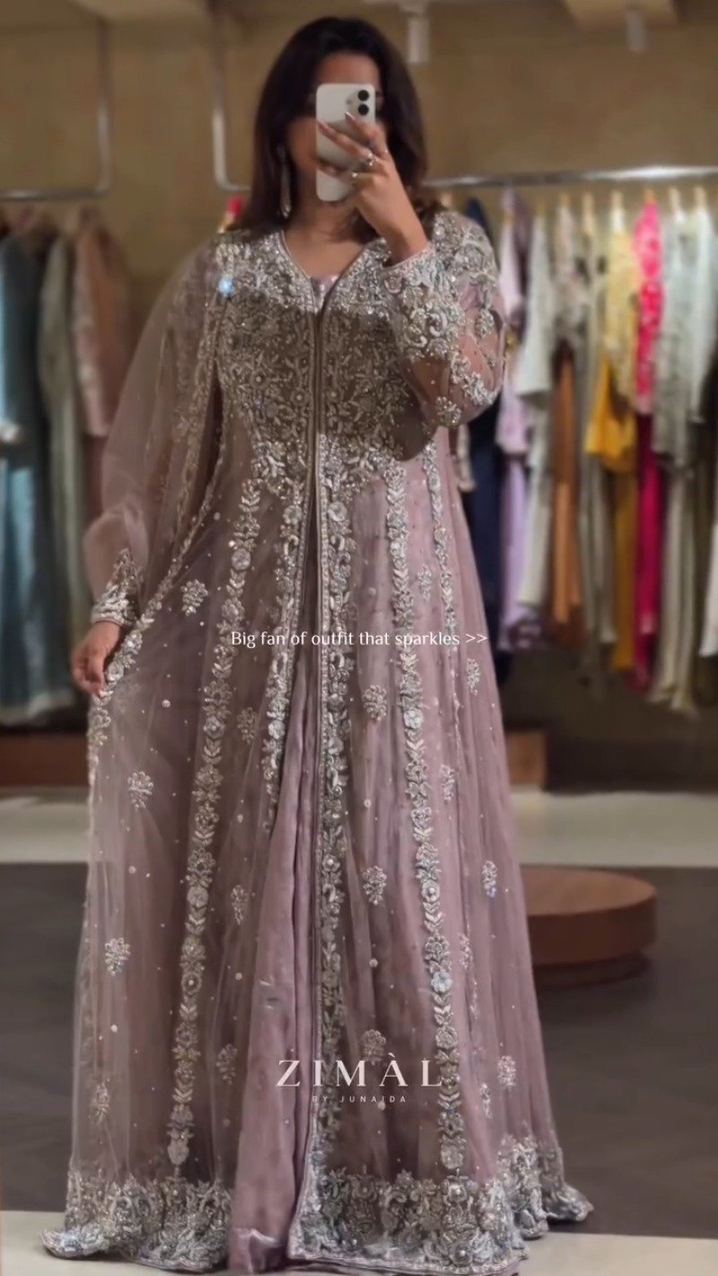 Enchanting Mauve Embellished Anarkali & Jacket Ensemble – Occasion Wear - Image 4