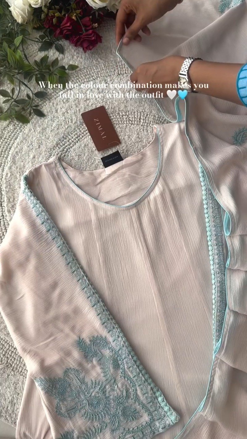 Ethereal Blush & Azure Embellished Kurta Set - Image 3