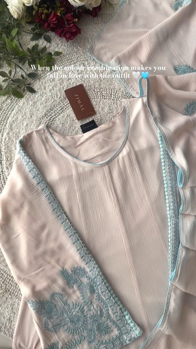 Ethereal Blush & Azure Embellished Kurta Set - Image 4