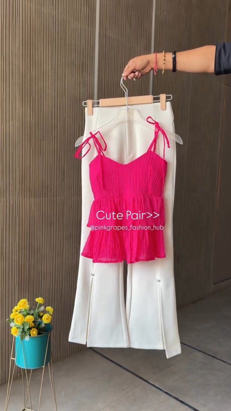 Chic Pleated Tiered Cami Top and Slit Trousers Co-ord Set – Available in Vibrant Pink, Pastel Blue, Sunny Yellow & Sage Green