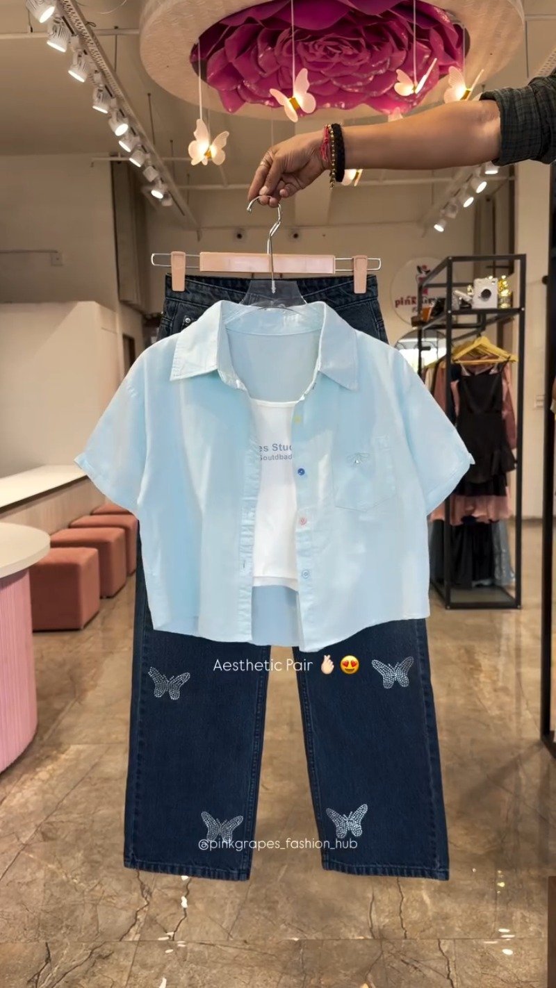 Chic Butterfly & Rhinestone Embellished Denim Co-ord Set – Available in White, Mint, Sky Blue & Lilac - Image 3