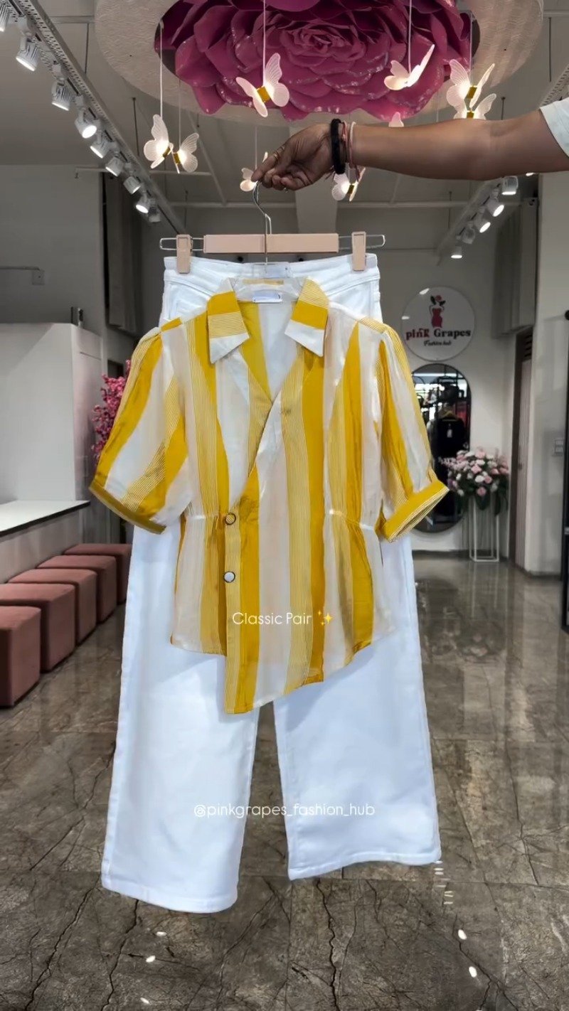 Versatile Striped Collared Shirt & Trousers Co-ord Set – Available in Fuchsia, Sunshine Yellow & Royal Blue - Image 4