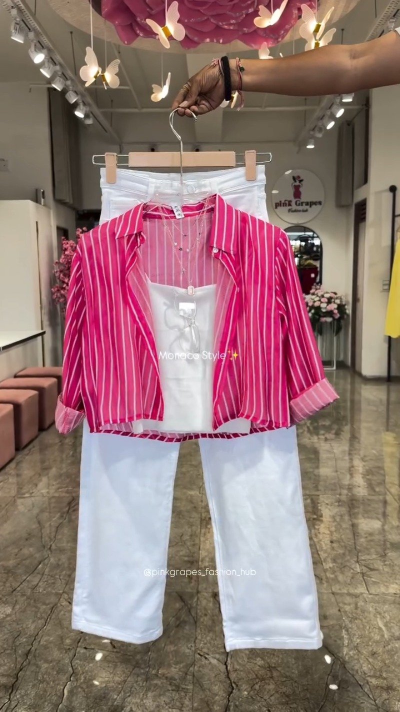 Monaco Breeze Striped Shirt and Trouser Co-ord Set – Available in Pink, Blue, Orange & Olive