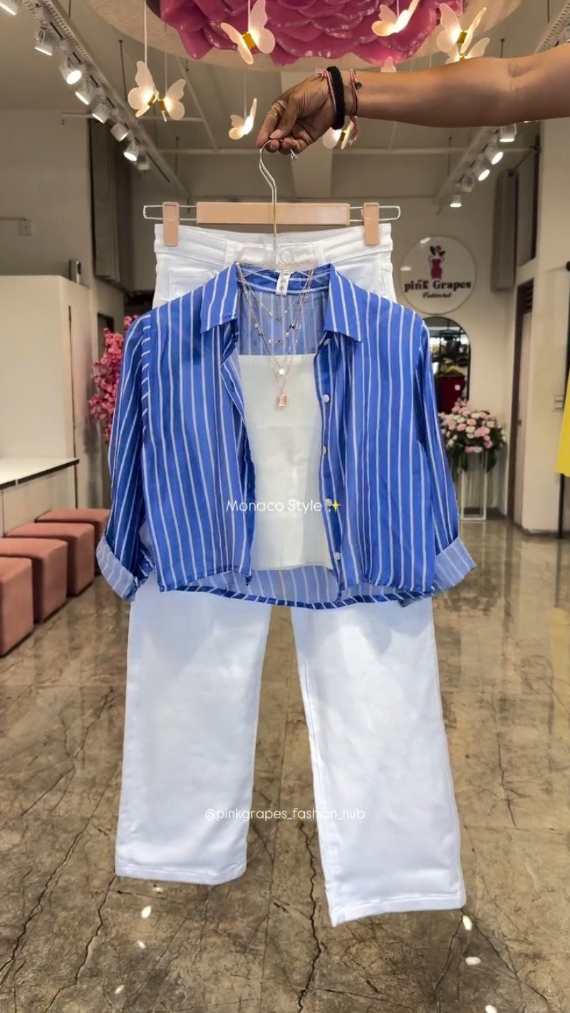 Monaco Breeze Striped Shirt and Trouser Co-ord Set – Available in Pink, Blue, Orange & Olive - Image 3