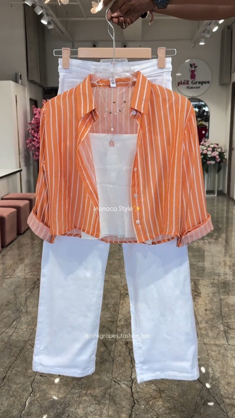 Monaco Breeze Striped Shirt and Trouser Co-ord Set – Available in Pink, Blue, Orange & Olive - Image 4