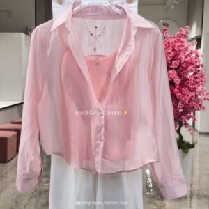 Royal Glow Organza Shirt & Pant Co-ord Set – Available in Pink, Beige, Blue & Sage Green