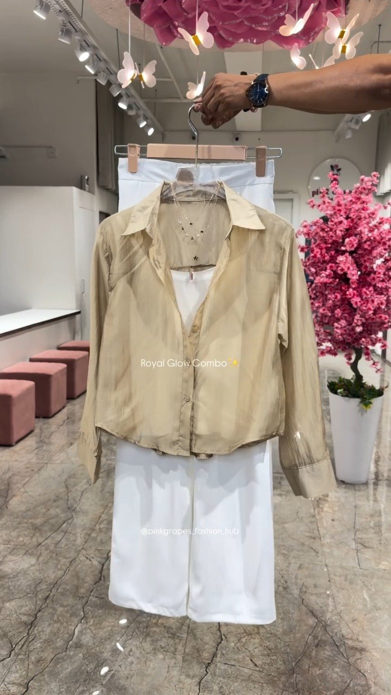 Royal Glow Organza Shirt & Pant Co-ord Set – Available in Pink, Beige, Blue & Sage Green - Image 2