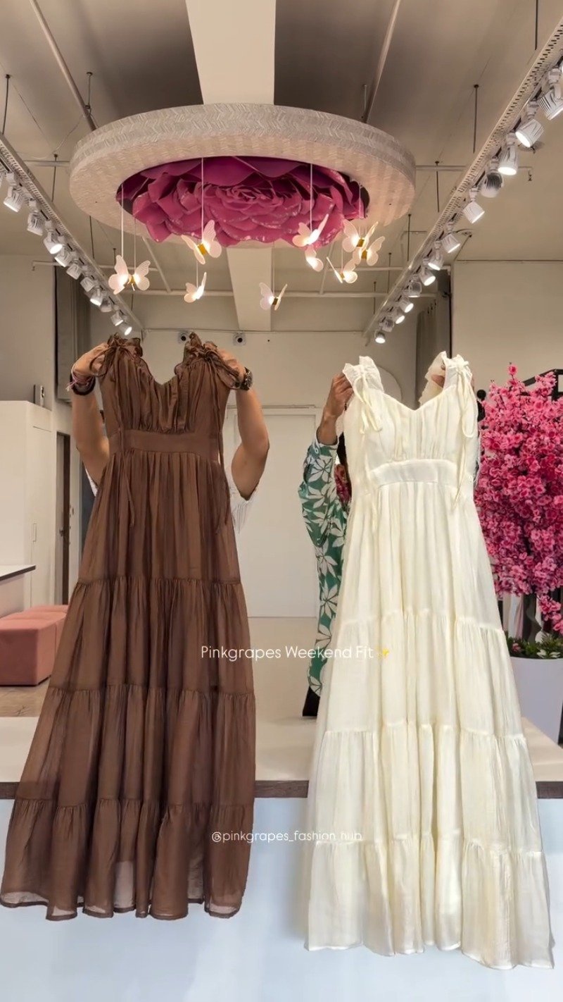 Ethereal Tiered Ruffle Maxi Dress – Available in Earthy Brown, Ivory Cream, Lavender Mist, Sky Blue, Obsidian Black & Lime Zest