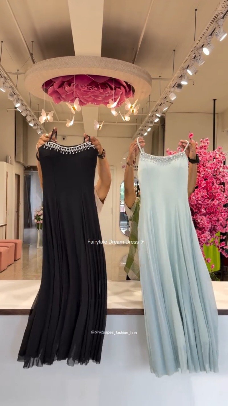 Ethereal Pleated Flare Embellished Gown – Available in Crimson, Dusty Rose, Ivory, Jet Black & Powder Blue - Image 4