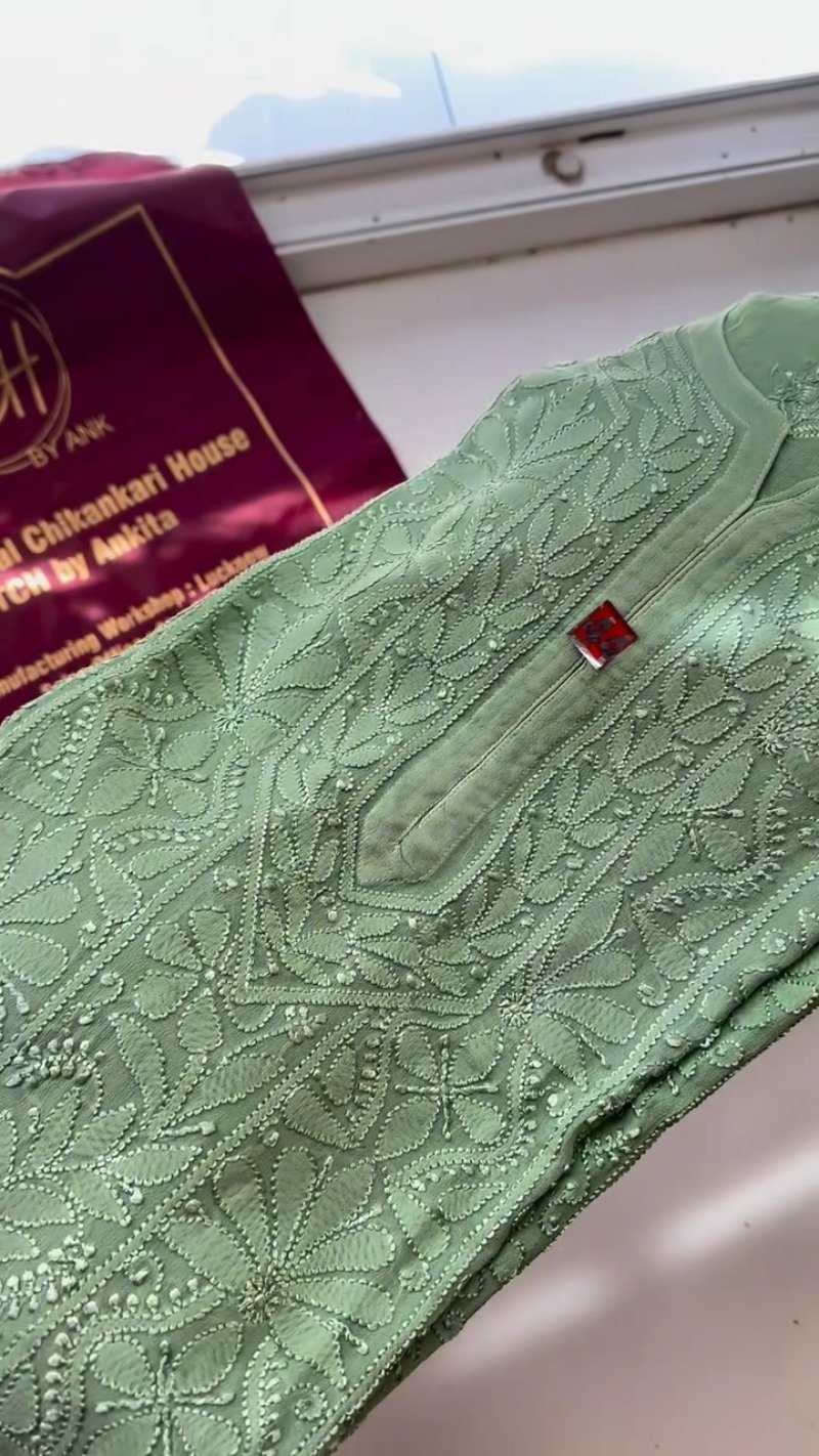 Sage Green Floral Chikankari Kurta & Palazzo Set – Exquisite Handcrafted Elegance