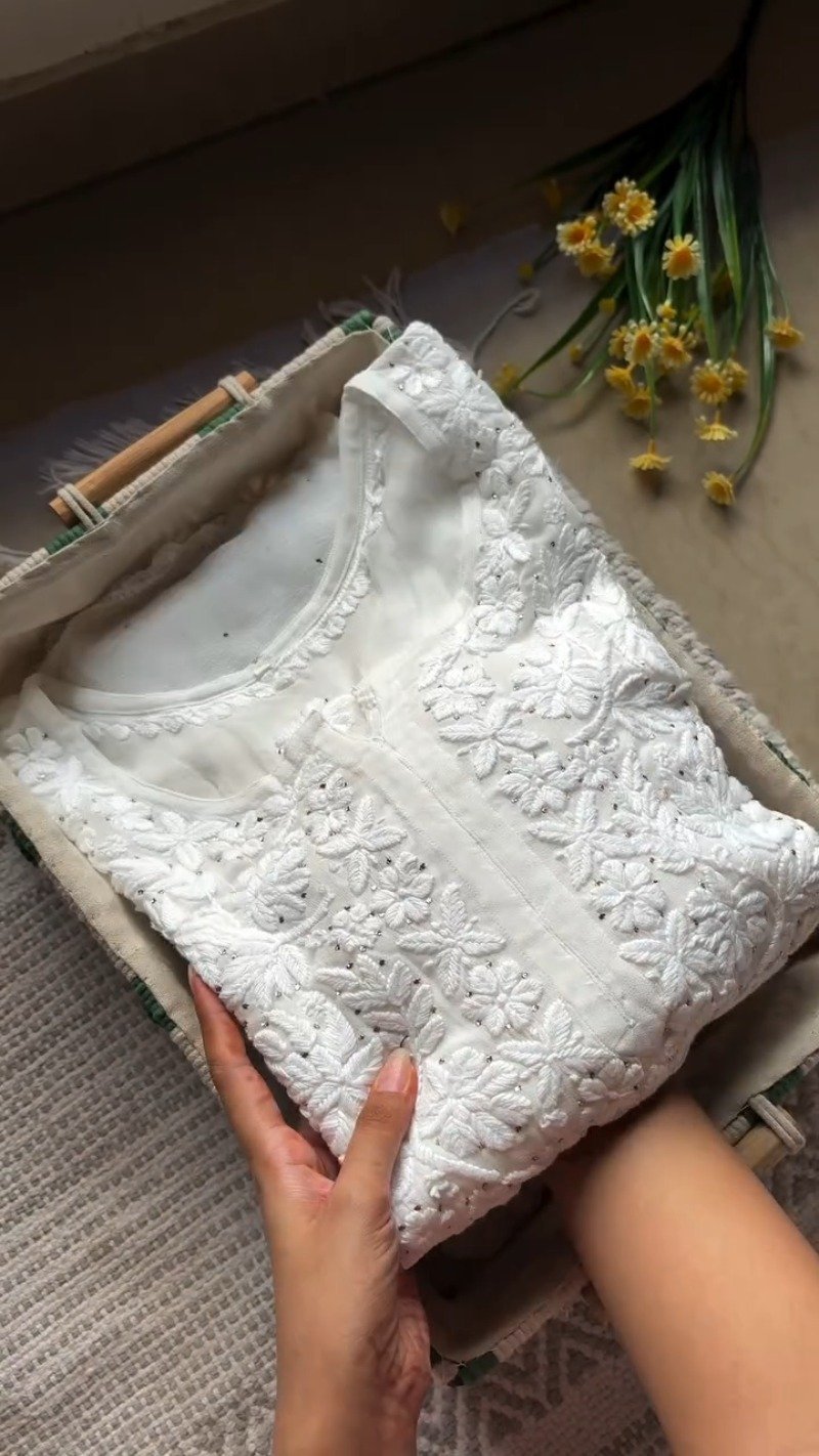 Exquisite Lucknowi Chikankari Hand-Embroidered Kurta Set – Available in Pristine White & Royal Sapphire Blue
