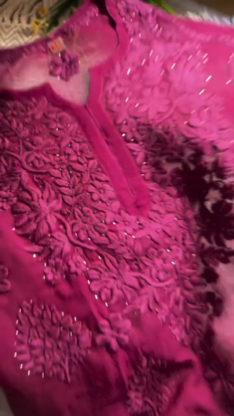 Chikankari Inspired Embroidered Georgette Kurta – Available in Magenta, Rust & Black