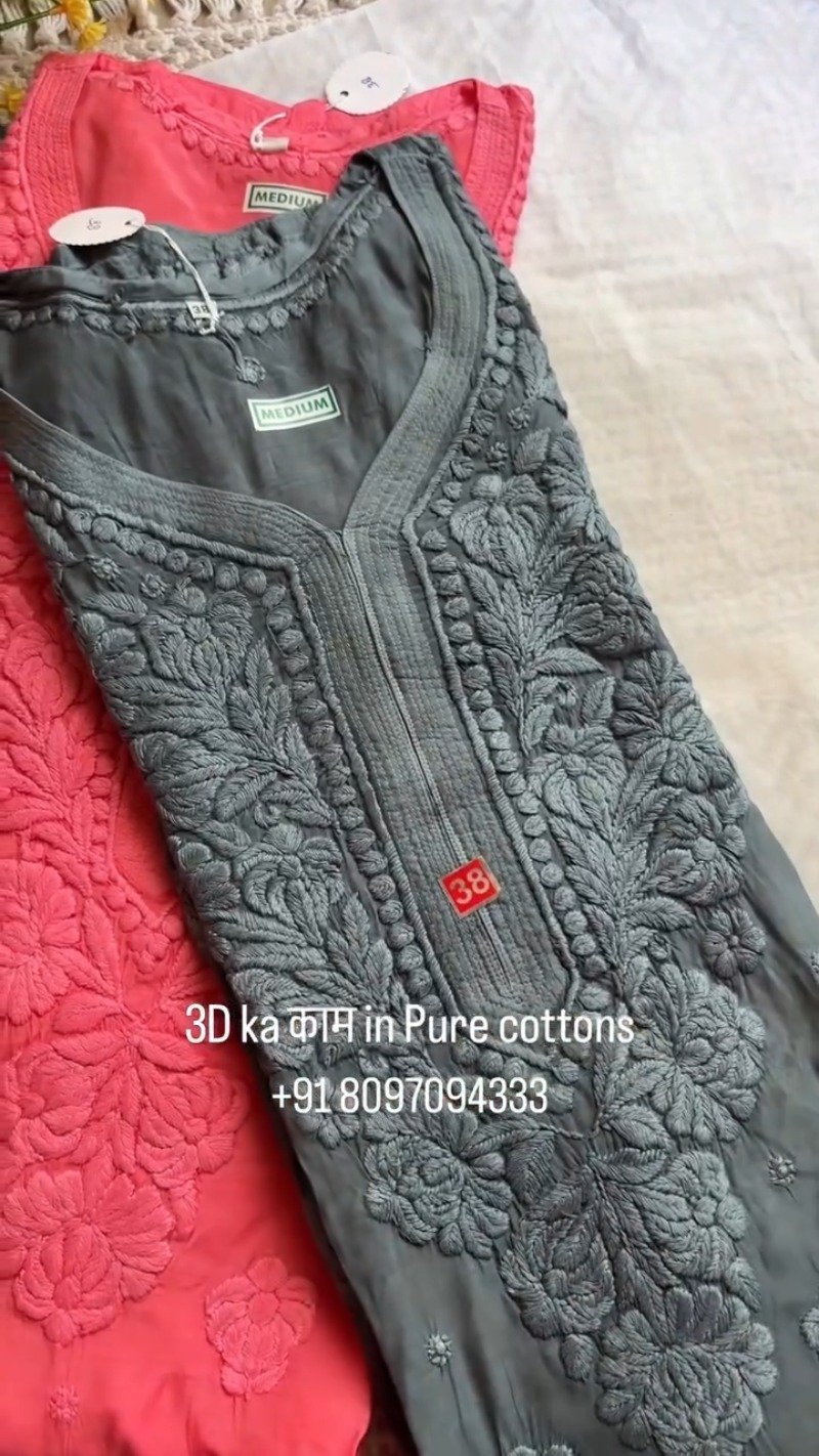 Exquisite 3D Floral Hand-Embroidered Pure Cotton Kurta – Available in Rust, Moss Green, Charcoal Grey, Maroon & Deep Mauve - Image 3