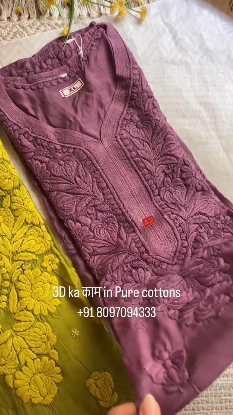 Exquisite 3D Floral Hand-Embroidered Pure Cotton Kurta – Available in Rust, Moss Green, Charcoal Grey, Maroon & Deep Mauve - Image 5