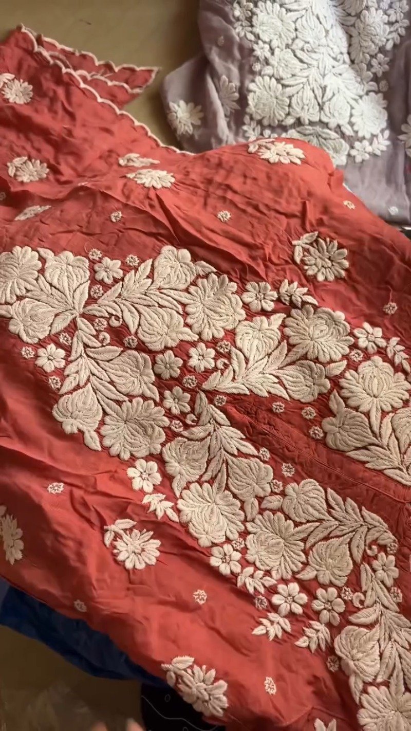 Chikankari Floral Hand-Embroidered Kurta – Available in Rust & Dusty Mauve