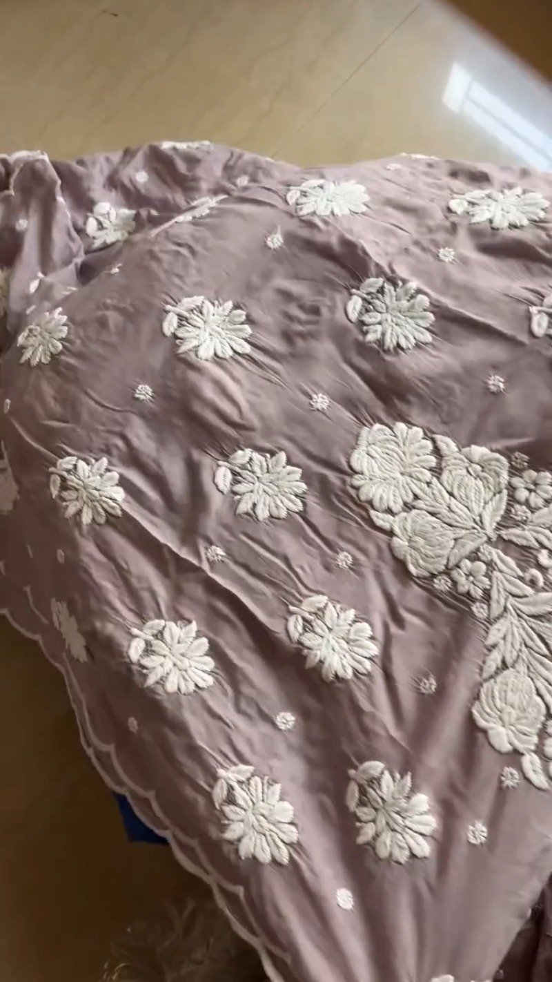 Chikankari Floral Hand-Embroidered Kurta – Available in Rust & Dusty Mauve - Image 3