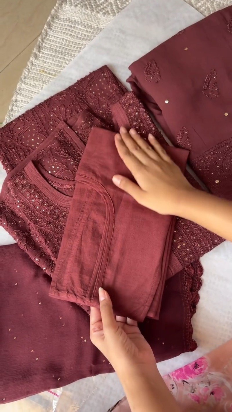 Enchanting Maroon Chikankari Embroidered Kurta Set with Embellished Dupatta - Image 2