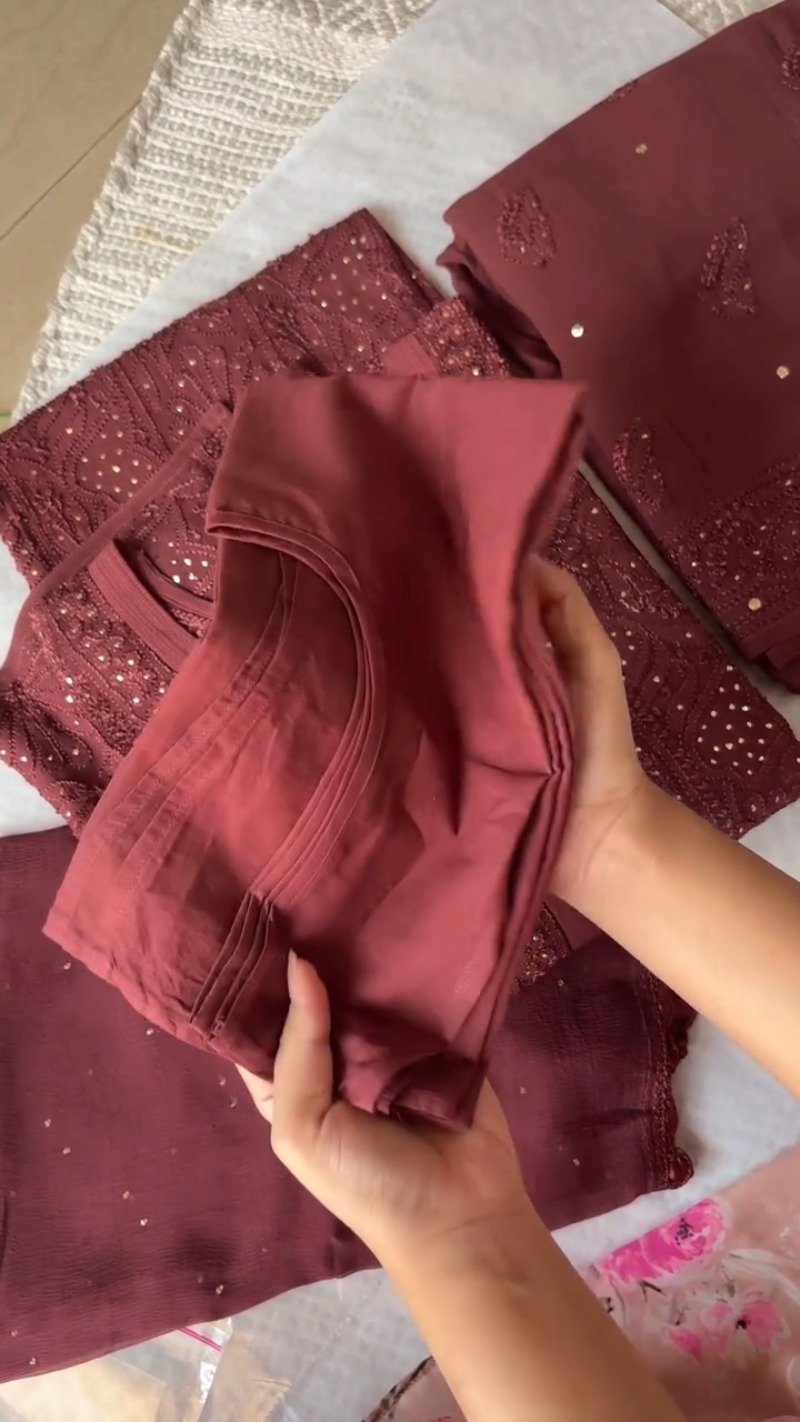 Enchanting Maroon Chikankari Embroidered Kurta Set with Embellished Dupatta - Image 3
