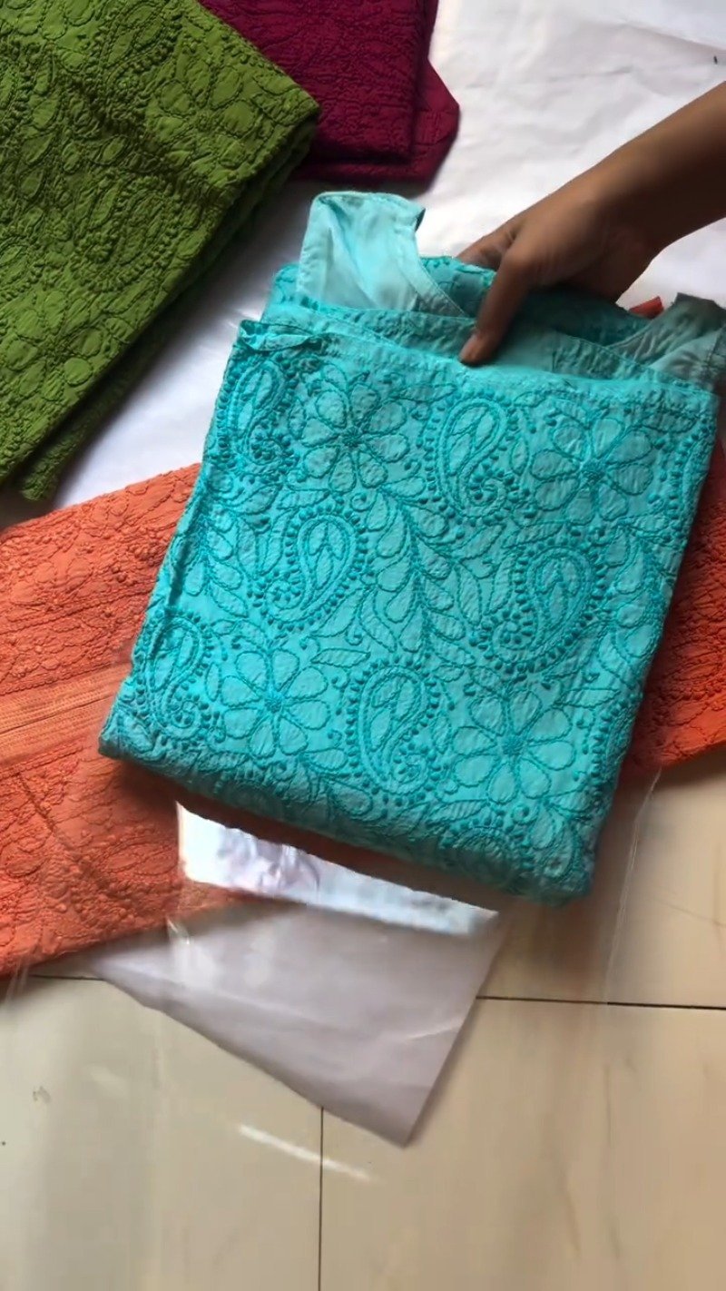 Exquisite Lucknowi Chikankari Embroidered Kurta – Available in Teal, Olive Green, Crimson Red & Dusty Rose