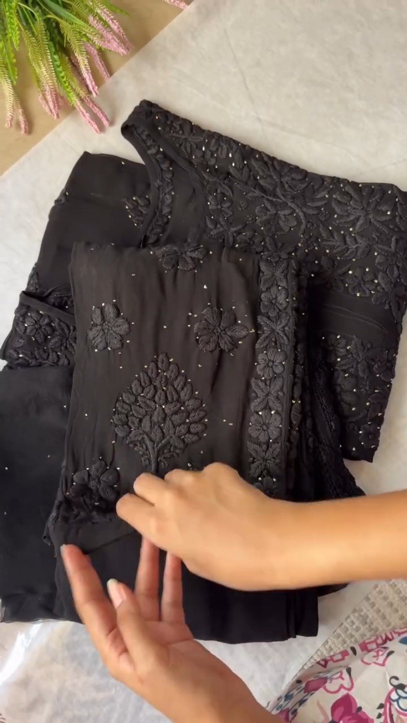 Midnight Obsidian Chikankari Kurta Set