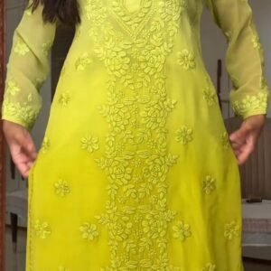 Chikankari Hand-Embroidered Kurta Set – Available in Lime Green, Crimson Red & Royal Blue