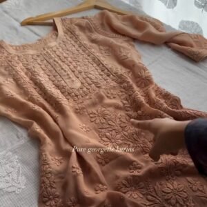Graceful Peach Chikankari Pure Georgette Kurta