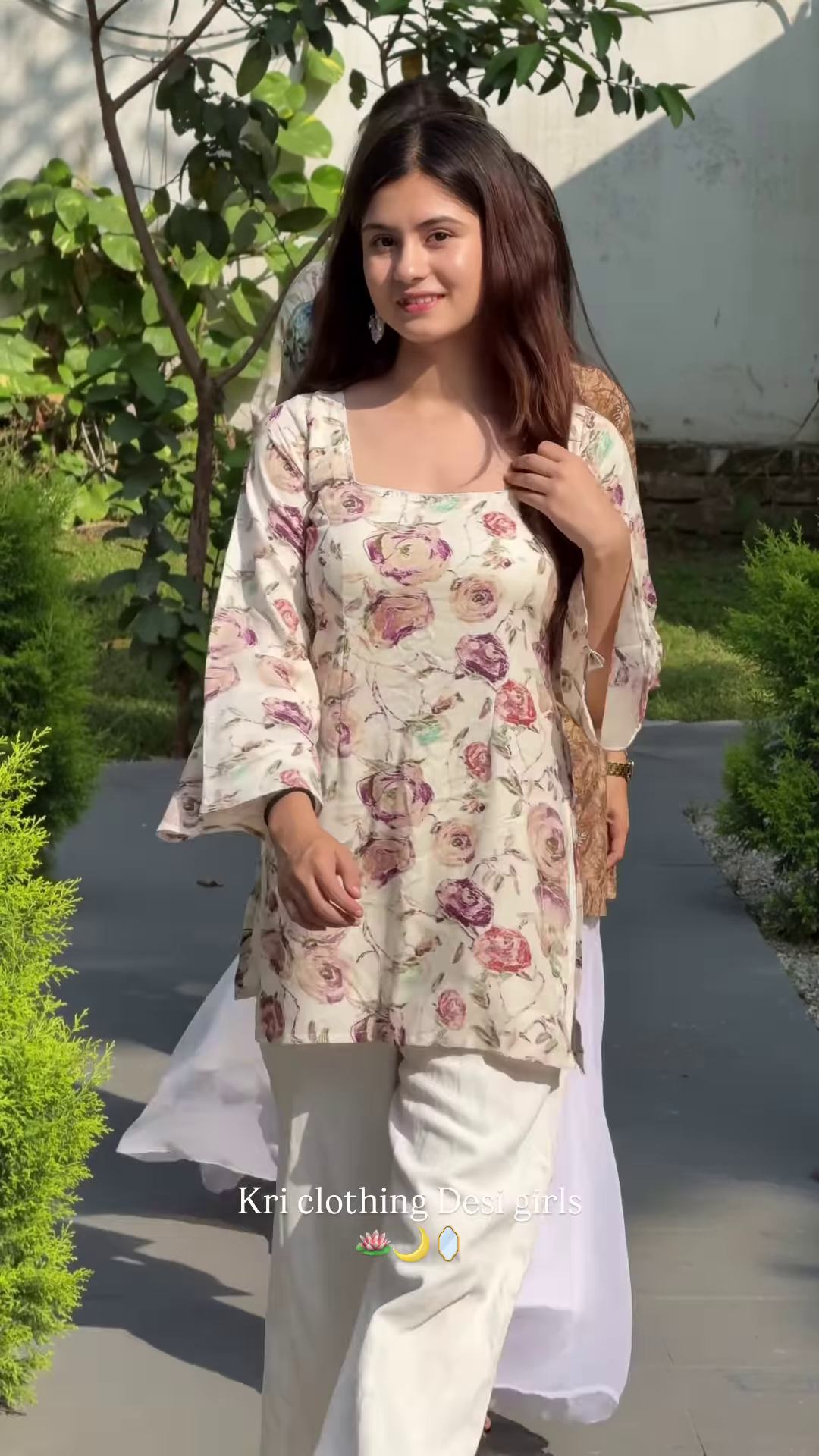 Blush Blossom: Floral Kurti with Palazzo & Dupatta Set - Image 3