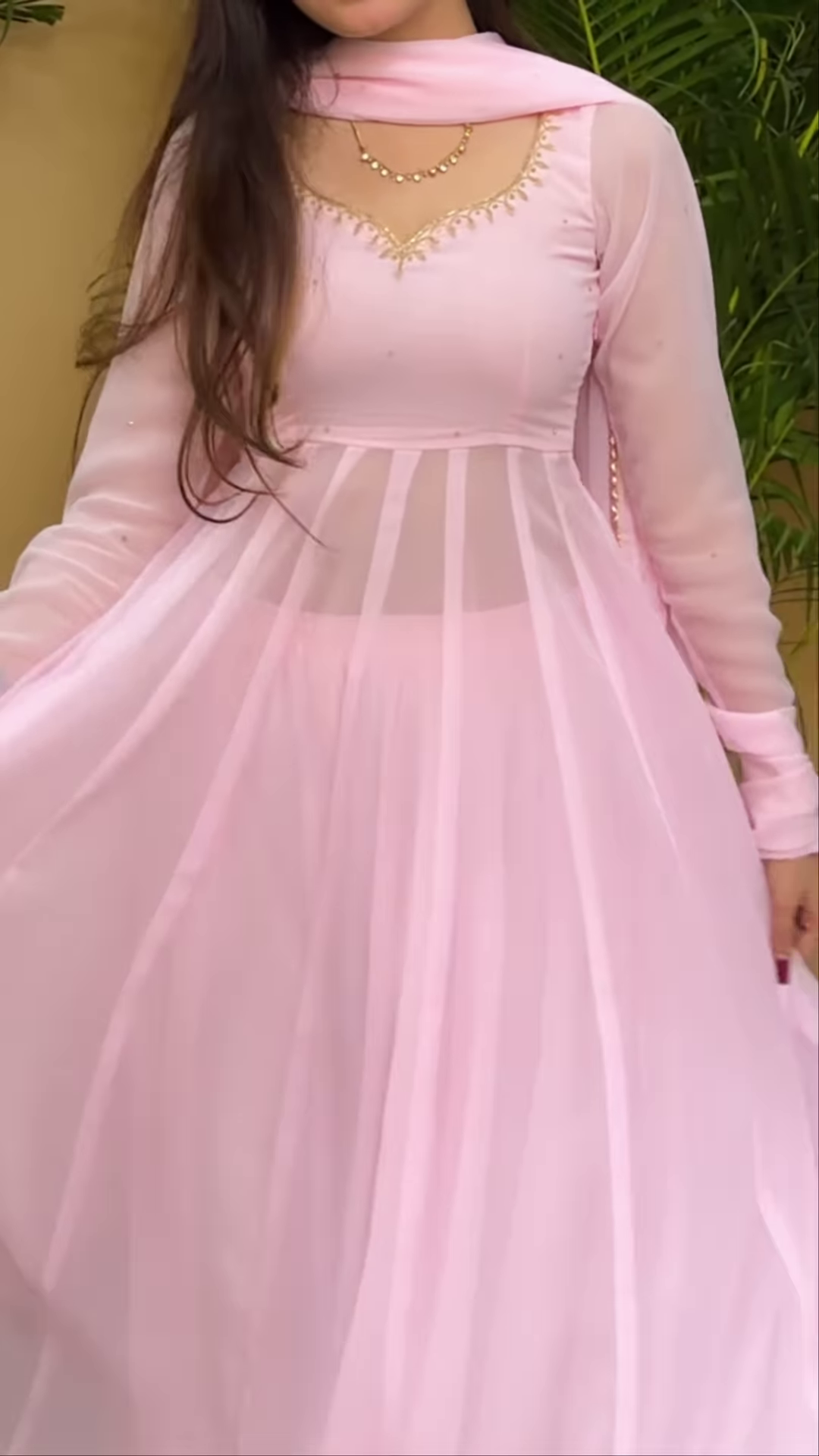 Powder Pink Grace: Georgette Anarkali Fusion Gown - Image 4